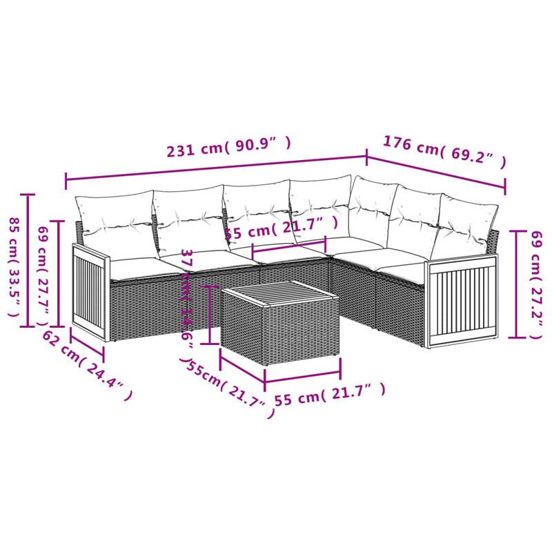 7 Piece Garden Sofa Set with Cushions Black Poly Rattan Payday Deals