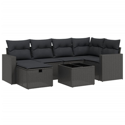 7 Piece Garden Sofa Set with Cushions Black Poly Rattan Payday Deals