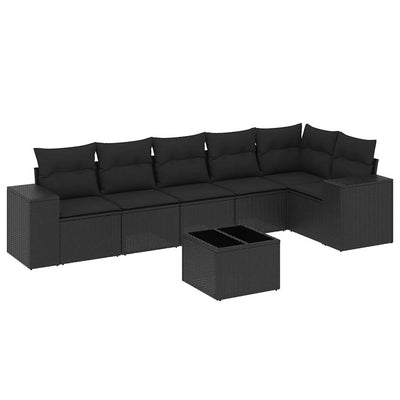 7 Piece Garden Sofa Set with Cushions Black Poly Rattan Payday Deals
