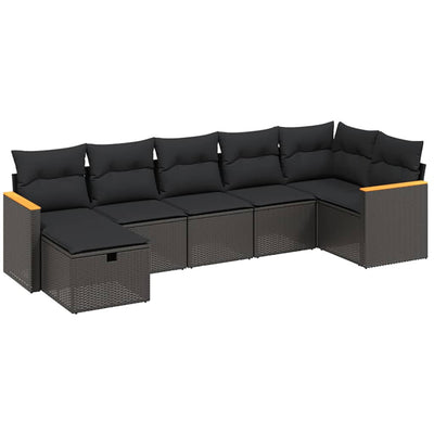 7 Piece Garden Sofa Set with Cushions Black Poly Rattan Payday Deals