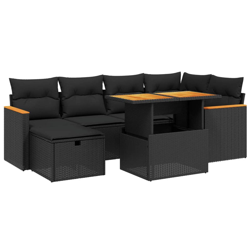 7 Piece Garden Sofa Set with Cushions Black Poly Rattan Payday Deals