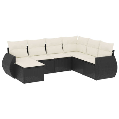 7 Piece Garden Sofa Set with Cushions Black Poly Rattan Payday Deals