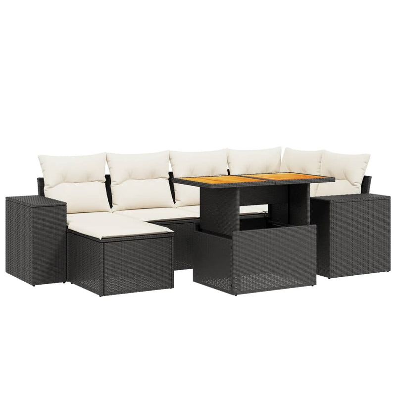 7 Piece Garden Sofa Set with Cushions Black Poly Rattan Payday Deals