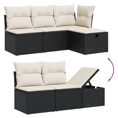 7 Piece Garden Sofa Set with Cushions Black Poly Rattan Payday Deals