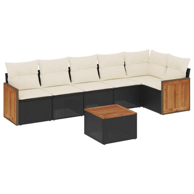 7 Piece Garden Sofa Set with Cushions Black Poly Rattan Payday Deals