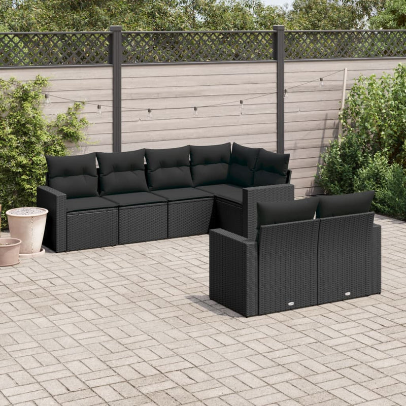 7 Piece Garden Sofa Set with Cushions Black Poly Rattan Payday Deals