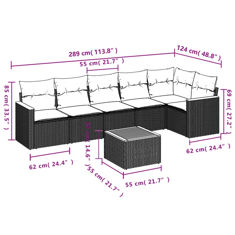 7 Piece Garden Sofa Set with Cushions Black Poly Rattan Payday Deals