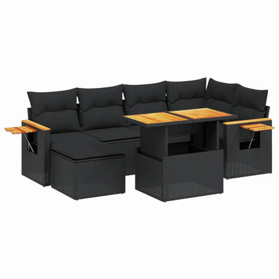 7 Piece Garden Sofa Set with Cushions Black Poly Rattan Payday Deals