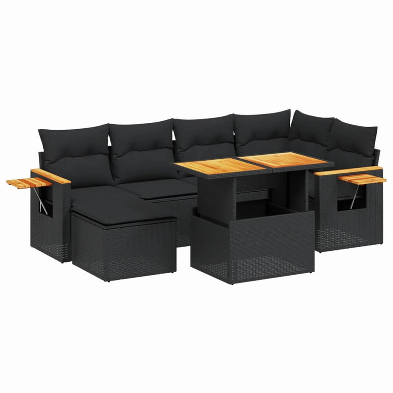 7 Piece Garden Sofa Set with Cushions Black Poly Rattan Payday Deals