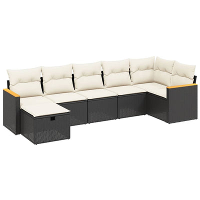 7 Piece Garden Sofa Set with Cushions Black Poly Rattan Payday Deals