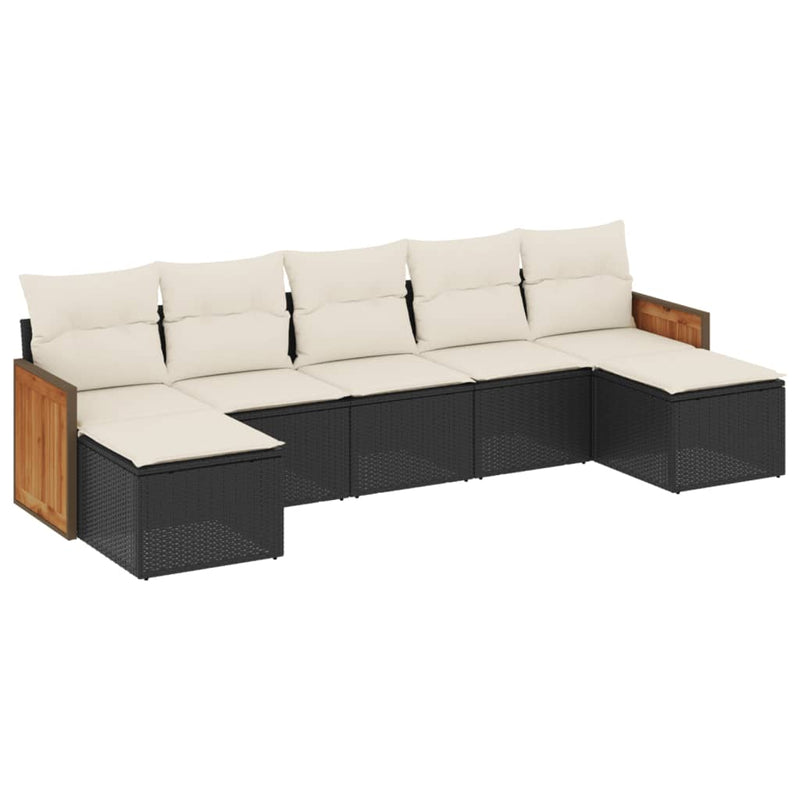 7 Piece Garden Sofa Set with Cushions Black Poly Rattan Payday Deals