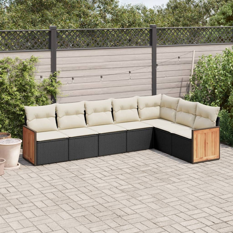 7 Piece Garden Sofa Set with Cushions Black Poly Rattan Payday Deals