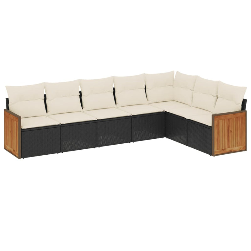 7 Piece Garden Sofa Set with Cushions Black Poly Rattan Payday Deals