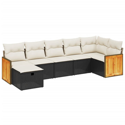 7 Piece Garden Sofa Set with Cushions Black Poly Rattan Payday Deals