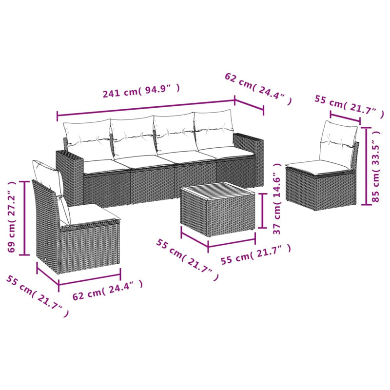 7 Piece Garden Sofa Set with Cushions Black Poly Rattan Payday Deals