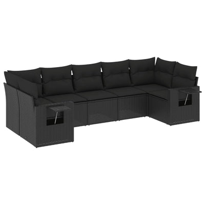 7 Piece Garden Sofa Set with Cushions Black Poly Rattan Payday Deals
