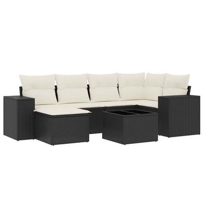 7 Piece Garden Sofa Set with Cushions Black Poly Rattan Payday Deals