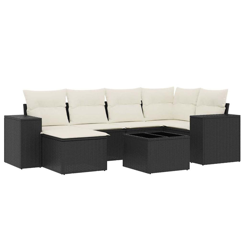 7 Piece Garden Sofa Set with Cushions Black Poly Rattan Payday Deals