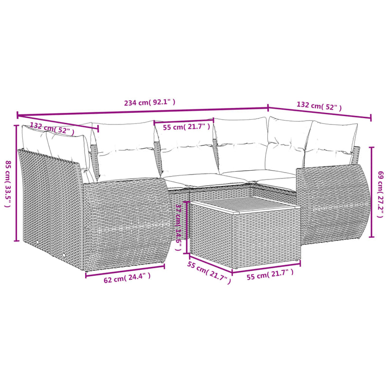 7 Piece Garden Sofa Set with Cushions Black Poly Rattan Payday Deals