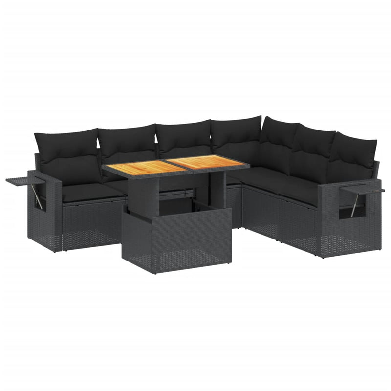 7 Piece Garden Sofa Set with Cushions Black Poly Rattan Payday Deals