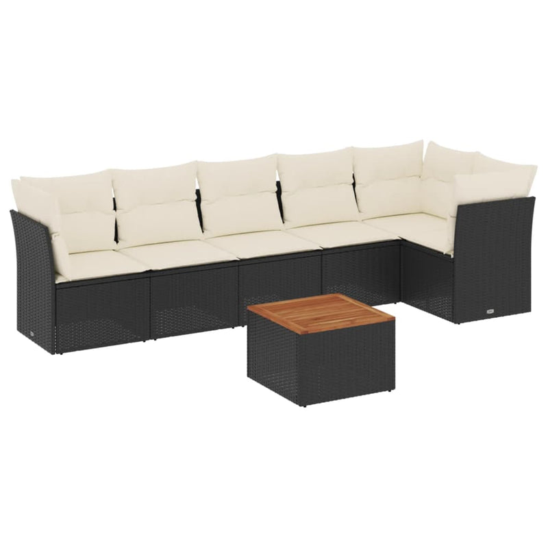 7 Piece Garden Sofa Set with Cushions Black Poly Rattan Payday Deals
