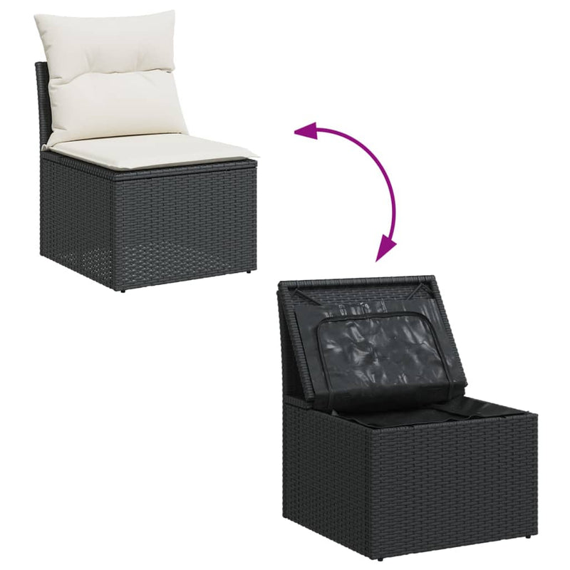 7 Piece Garden Sofa Set with Cushions Black Poly Rattan Payday Deals