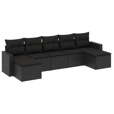 7 Piece Garden Sofa Set with Cushions Black Poly Rattan Payday Deals