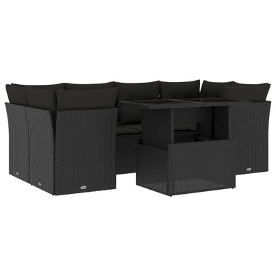 7 Piece Garden Sofa Set with Cushions Black Poly Rattan Payday Deals