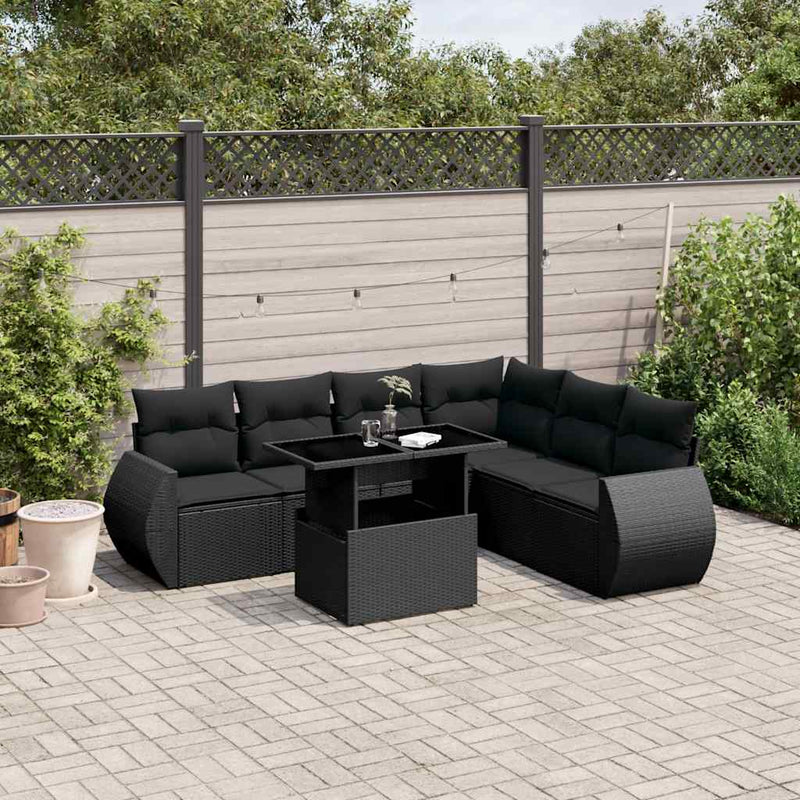 7 Piece Garden Sofa Set with Cushions Black Poly Rattan Payday Deals