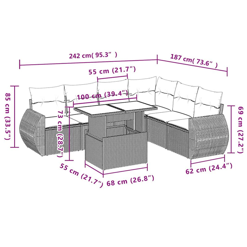 7 Piece Garden Sofa Set with Cushions Black Poly Rattan Payday Deals