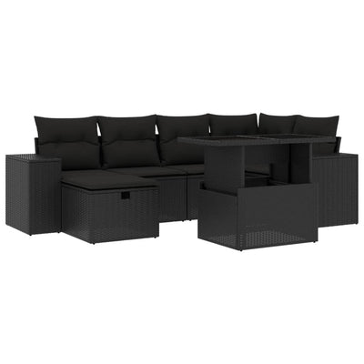 7 Piece Garden Sofa Set with Cushions Black Poly Rattan Payday Deals