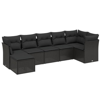 7 Piece Garden Sofa Set with Cushions Black Poly Rattan Payday Deals