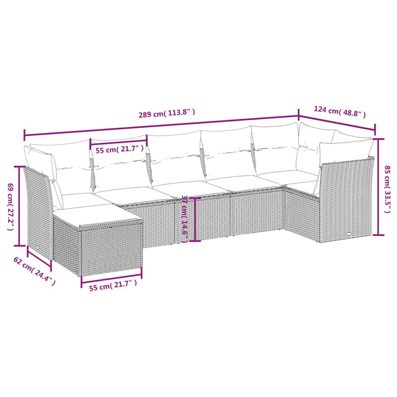 7 Piece Garden Sofa Set with Cushions Black Poly Rattan Payday Deals