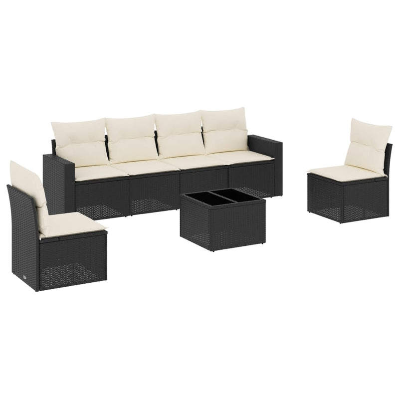 7 Piece Garden Sofa Set with Cushions Black Poly Rattan Payday Deals