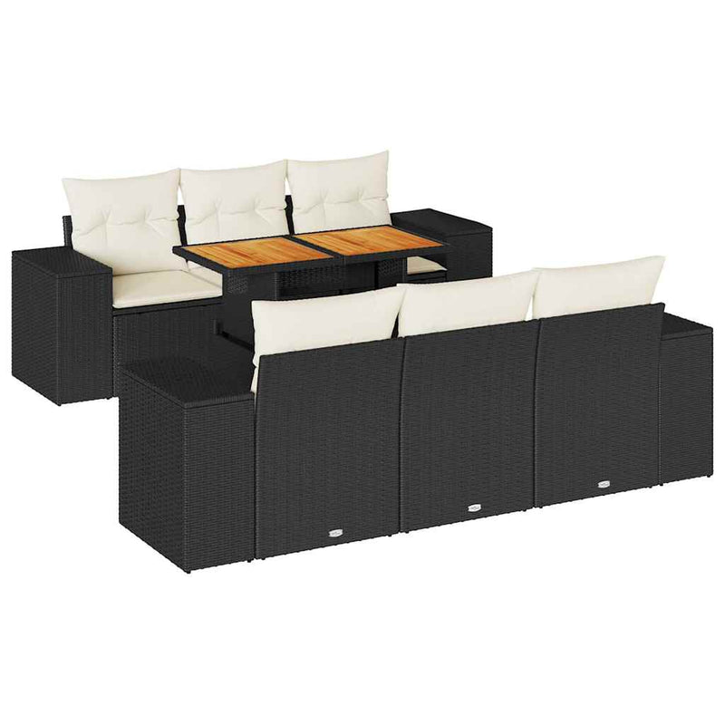 7 Piece Garden Sofa Set with Cushions Black Poly Rattan Payday Deals