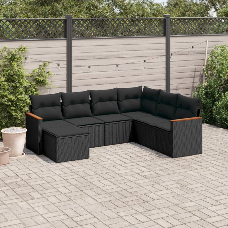 7 Piece Garden Sofa Set with Cushions Black Poly Rattan Payday Deals