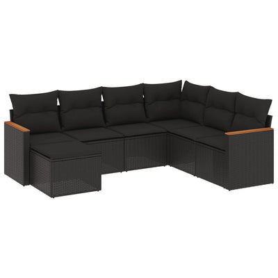 7 Piece Garden Sofa Set with Cushions Black Poly Rattan Payday Deals