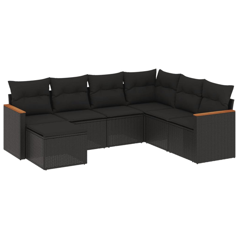 7 Piece Garden Sofa Set with Cushions Black Poly Rattan Payday Deals