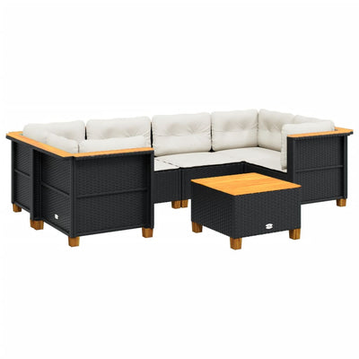 7 Piece Garden Sofa Set with Cushions Black Poly Rattan Payday Deals