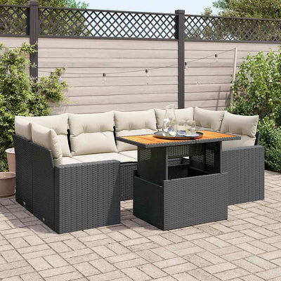 7 Piece Garden Sofa Set with Cushions Black Poly Rattan Payday Deals