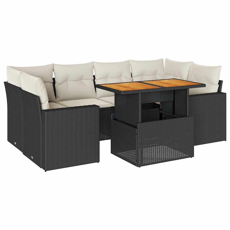 7 Piece Garden Sofa Set with Cushions Black Poly Rattan Payday Deals