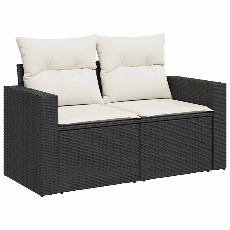 7 Piece Garden Sofa Set with Cushions Black Poly Rattan Payday Deals