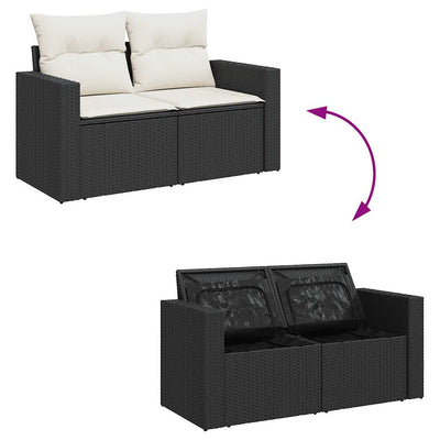 7 Piece Garden Sofa Set with Cushions Black Poly Rattan Payday Deals