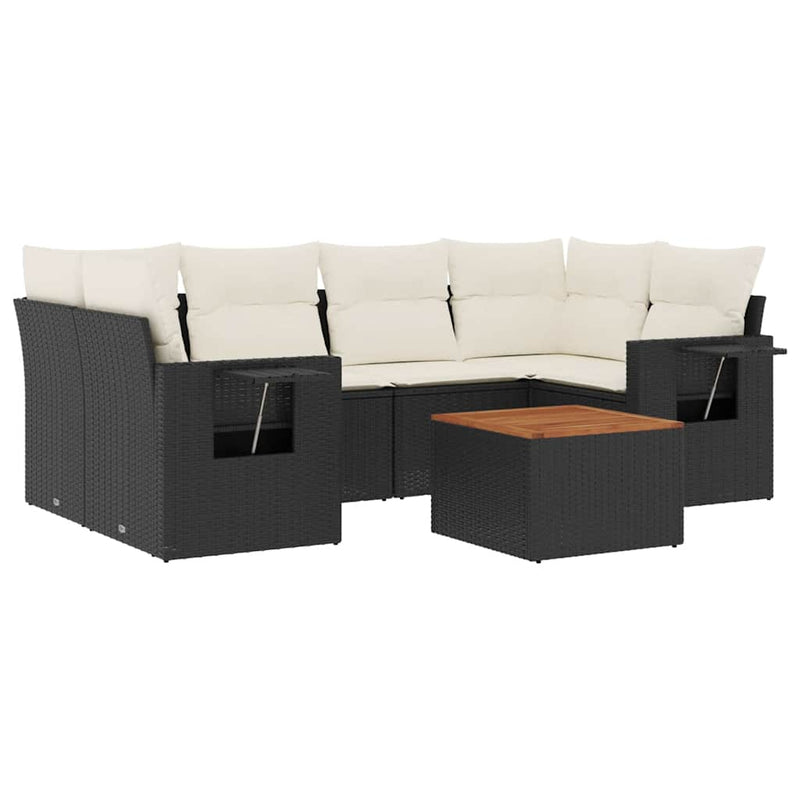 7 Piece Garden Sofa Set with Cushions Black Poly Rattan Payday Deals