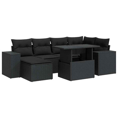 7 Piece Garden Sofa Set with Cushions Black Poly Rattan Payday Deals