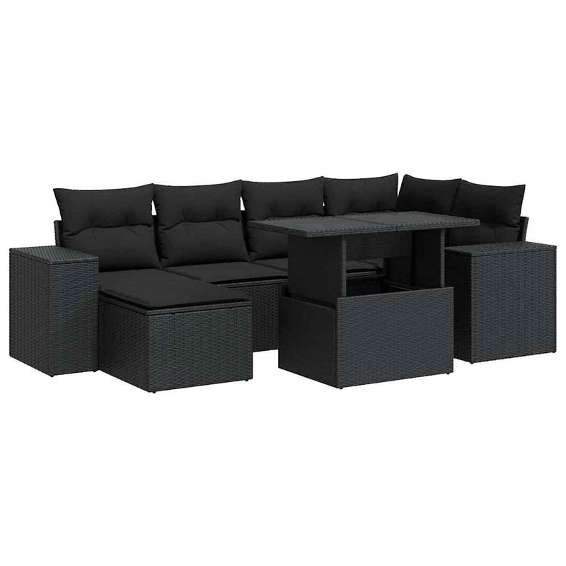7 Piece Garden Sofa Set with Cushions Black Poly Rattan Payday Deals