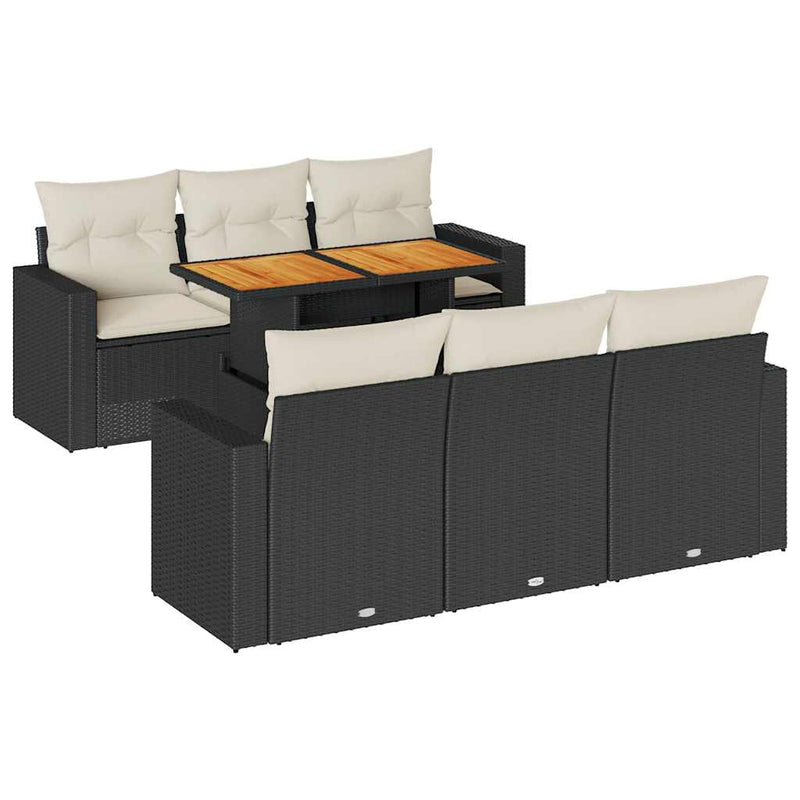 7 Piece Garden Sofa Set with Cushions Black Poly Rattan Payday Deals