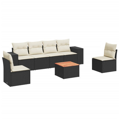 7 Piece Garden Sofa Set with Cushions Black Poly Rattan Payday Deals