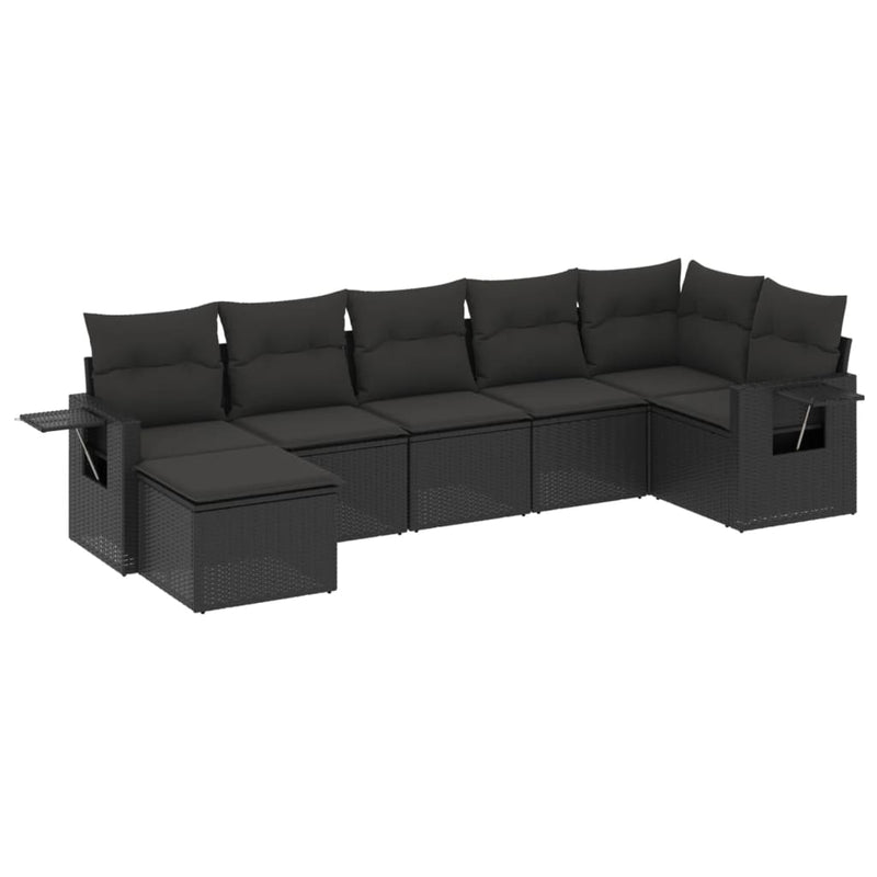7 Piece Garden Sofa Set with Cushions Black Poly Rattan Payday Deals