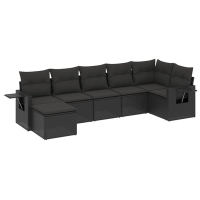 7 Piece Garden Sofa Set with Cushions Black Poly Rattan Payday Deals